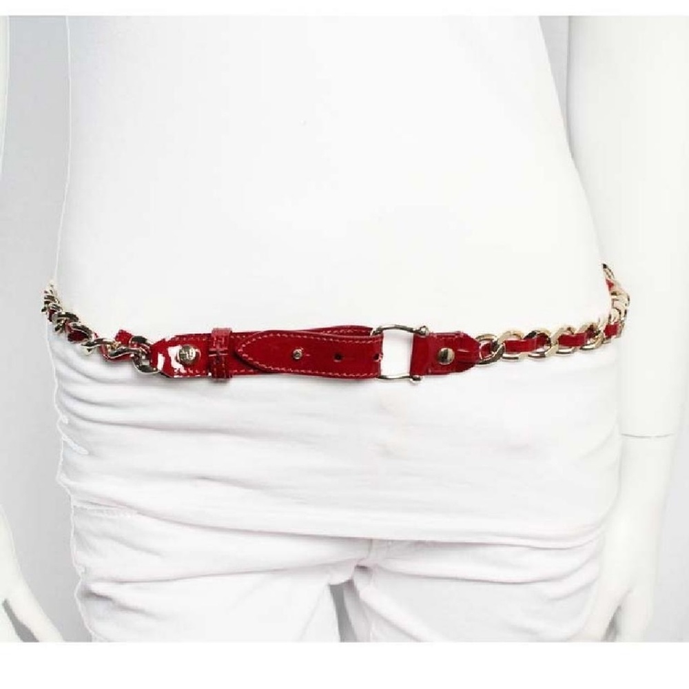 Burberry Red Patent Gold Chain Waist Belt Small